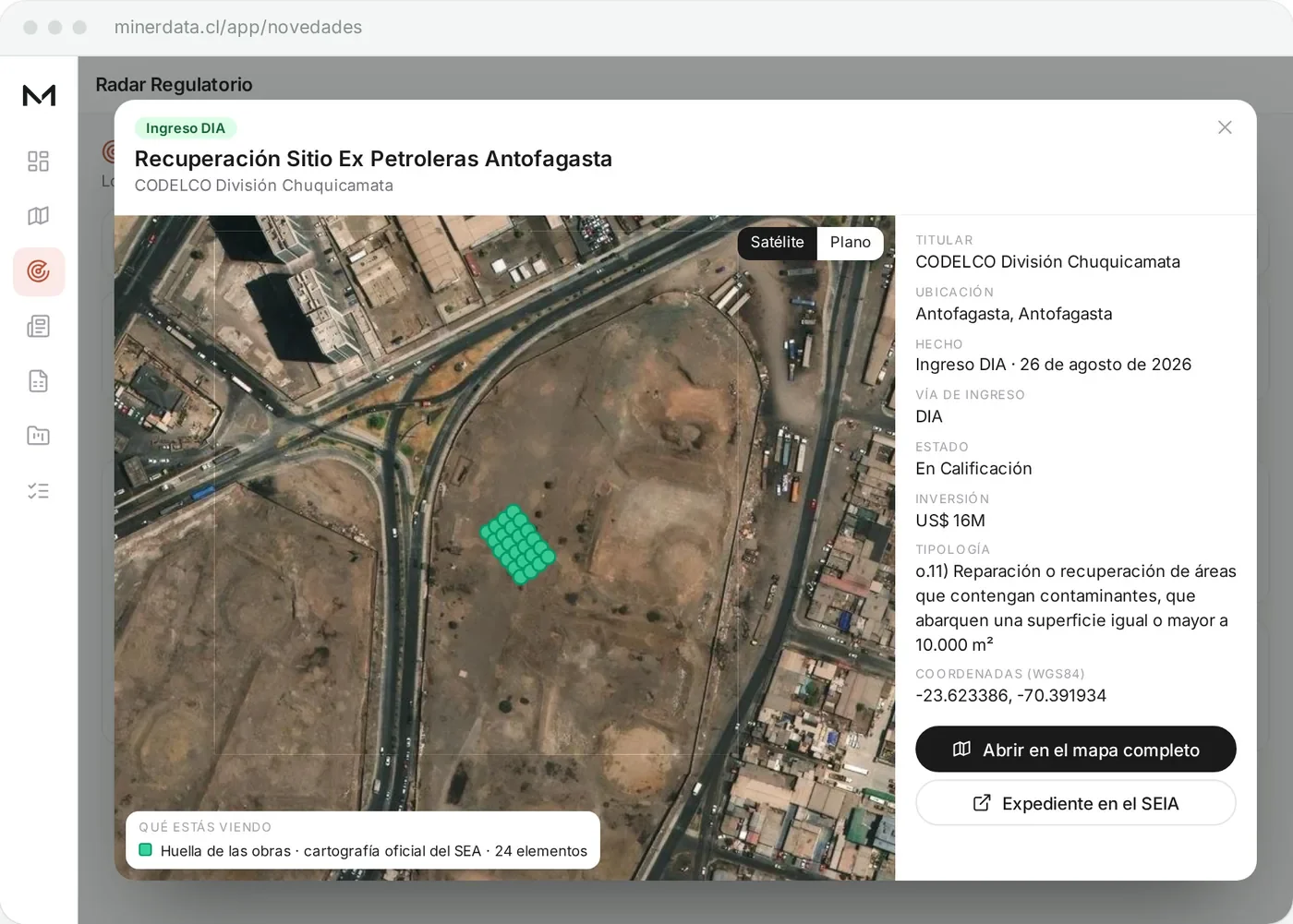 Medio ambiente y comunidades: Radar regulatorio · proyecto SEIA con su huella oficial